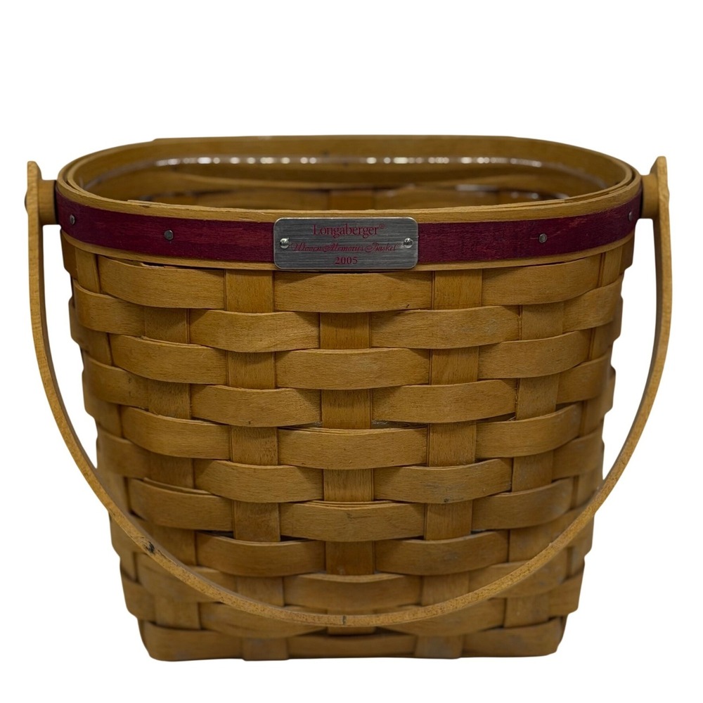 VTG Longaberger Woven Memories Basket‎ 2005 Brown Red Accent Handwoven USA